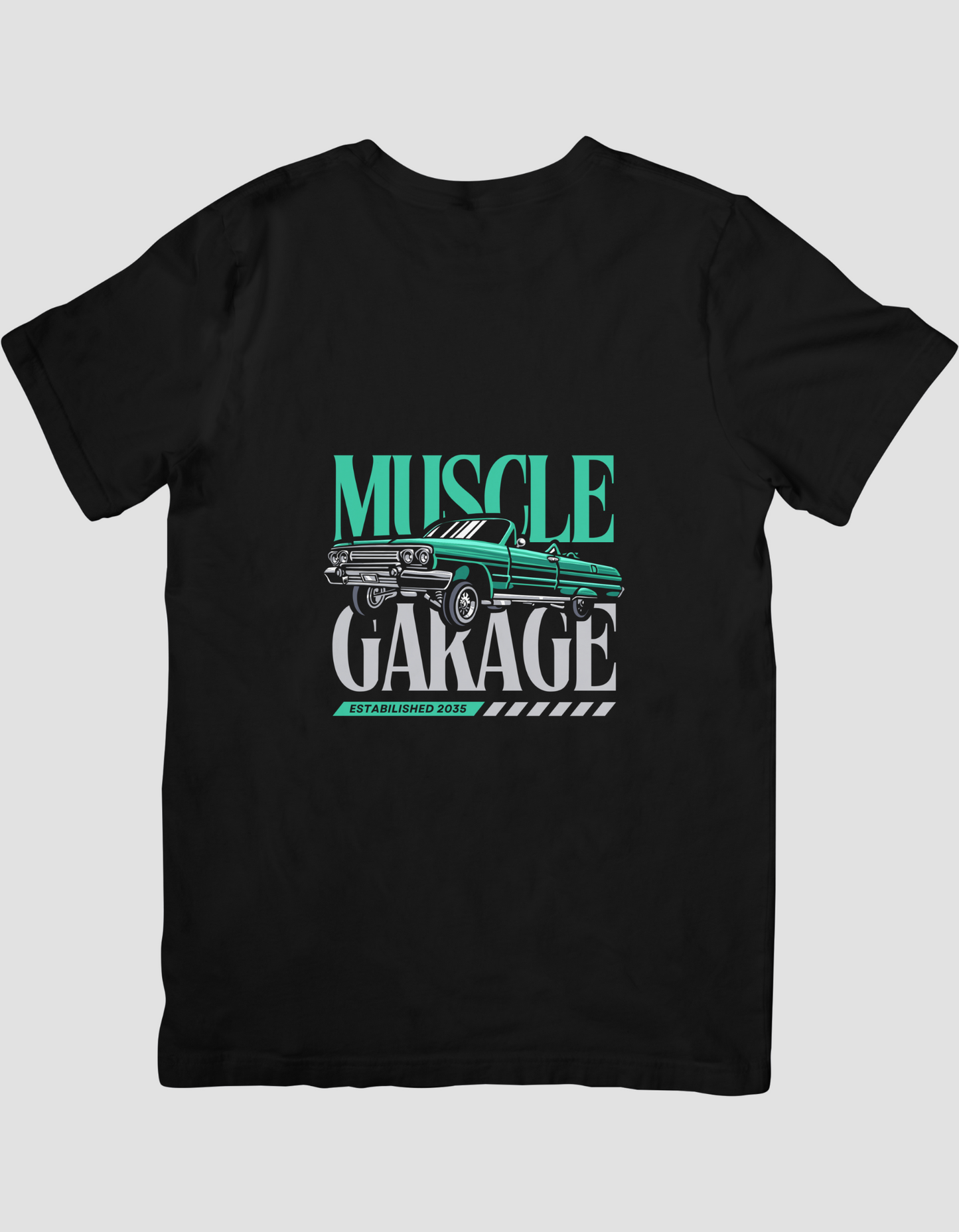 Black and Green Illustration Muscle Car T-Shirt