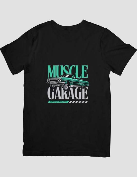 Black and Green Illustration Muscle Car T-Shirt